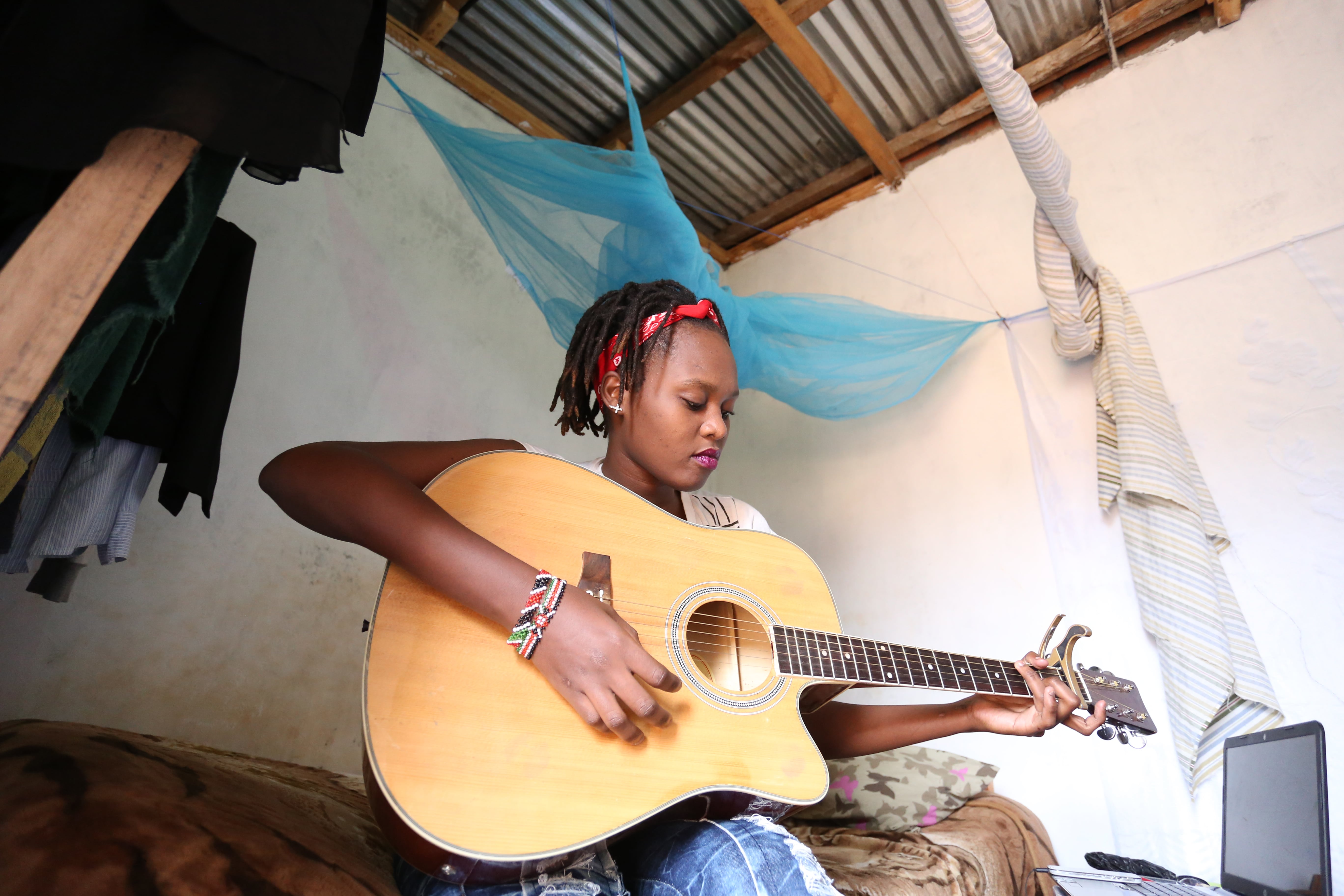 Maria Njeri in her room at Moi University on April 1, 2016. (Billy Mutai/GroundTruth)