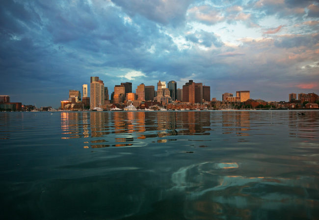 The view from East Boston as the sun rises over the Boston skyline on June 7, 2016. (Photo by Lauren Owens/GroundTruth)