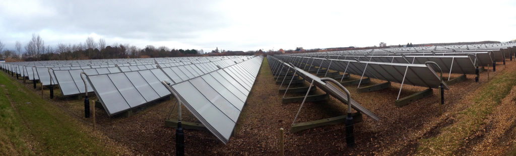 A 33,000 square foot solar field generates electricity on Ærø, an island off of Denmark's southern coast that is nearly carbon neutral. The solar field is one of the largest of its kind in the world. (Photo by Charlotte Weiner/GroundTruth)
