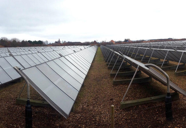 A 33,000 square foot solar field generates electricity on Ærø, an island off of Denmark's southern coast that is nearly carbon neutral. The solar field is one of the largest of its kind in the world. (Photo by Charlotte Weiner/GroundTruth)
