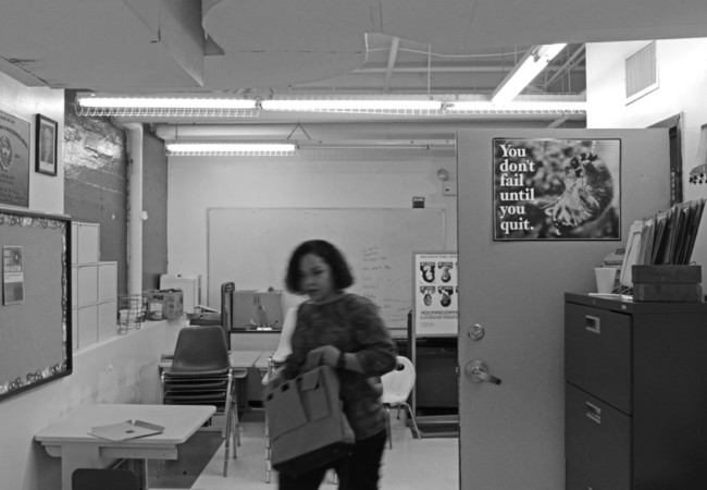 Yolaida Martinez, a 29-year-old mother living with her two children in a Boston shelter, volunteers as the administrator of her church every Sunday. (Photo by Kelly Kasulis/GroundTruth)