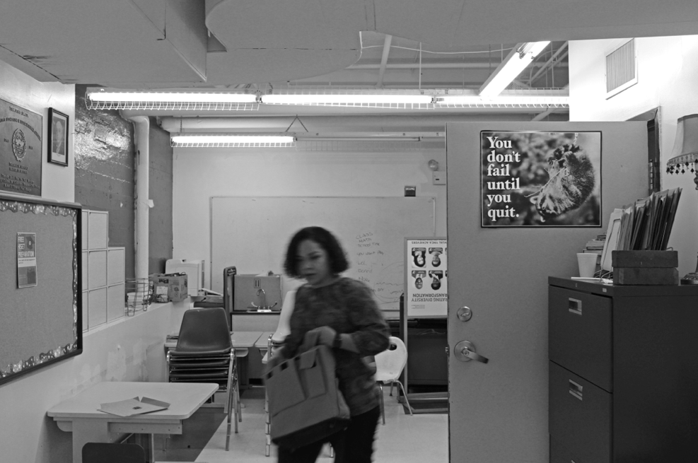 Yolaida Martinez, a 29-year-old mother living with her two children in a Boston shelter, volunteers as the administrator of her church every Sunday. (Photo by Kelly Kasulis/GroundTruth)