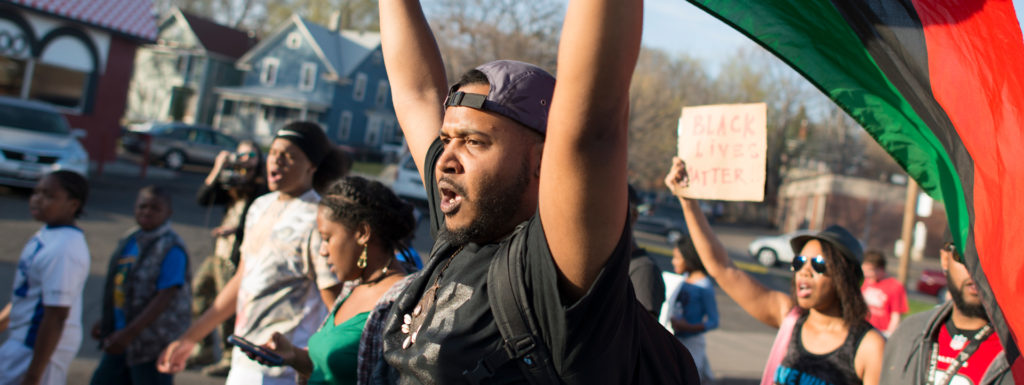 Hundreds of #BlackLivesMatter protestors marched in Minneapolis last April after the police shooting of 18-year-old Tania Harris. (Photo by Fibonacci Blue/Flickr User)