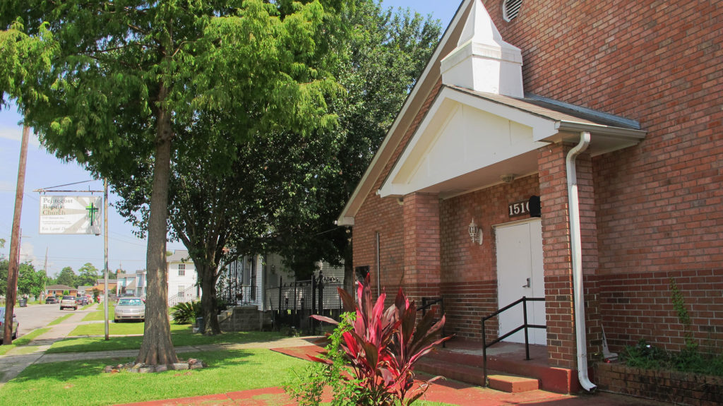 The Pentecost Baptist Church was destroyed by flooding during Hurricane Katrina. The church was rebuilt by Reverend Lionel Davis and now stands as a testament to the resilience of this New Orleans community. (Carolyn Holtzman/GroundTruth)