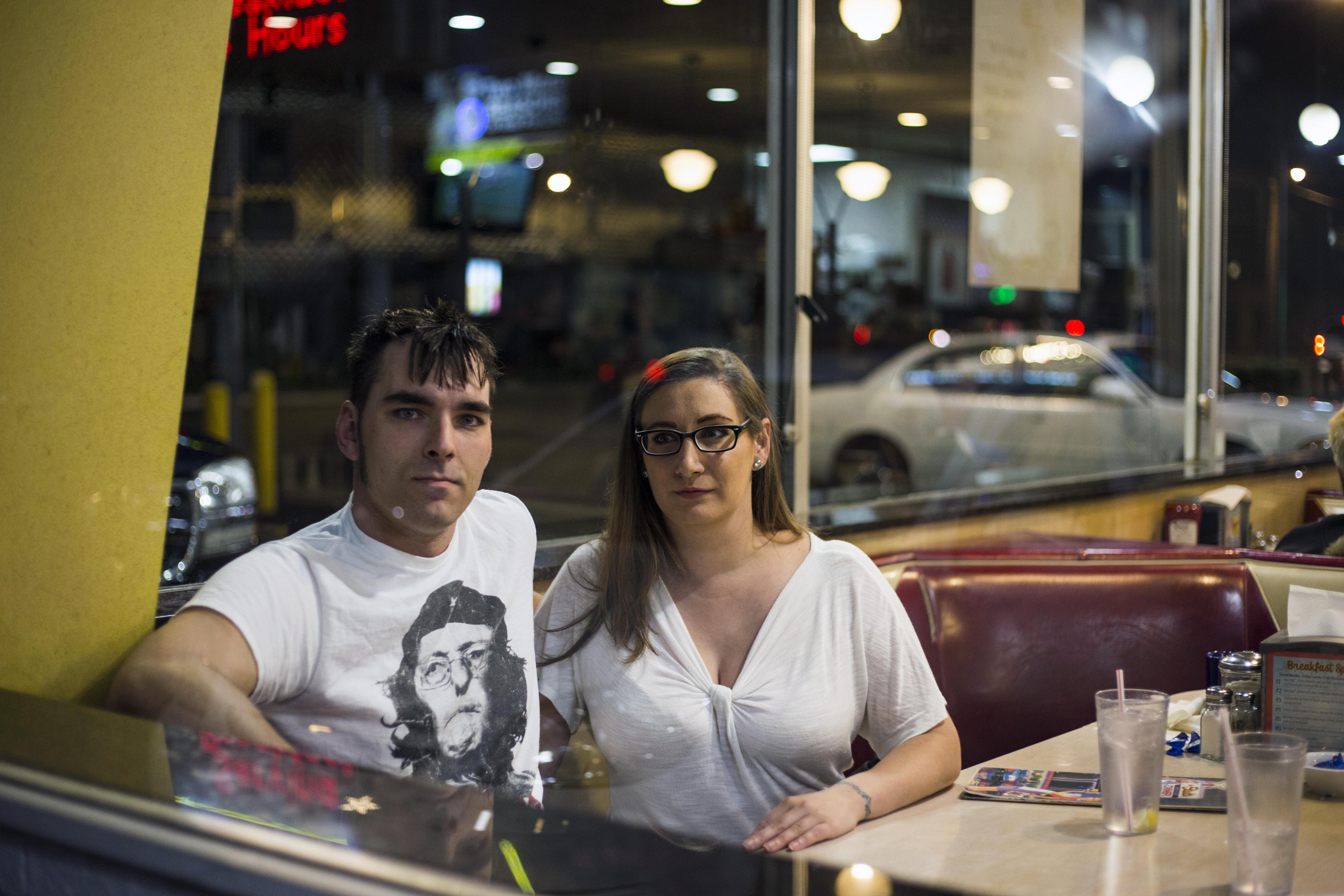 Megan Kreger, 30 and her partner, Anthony Paciorek, 33, at Starlite Coney Island, a famed diner for the residents of Flint, Mich., on October 22, 2016. Kreger works as a local photographer and Paciorek is a volunteer with the Genesee County Green Party. Kreger said the city's water crisis has made her focus more on local elections and her overall political activity. "Decision making, the events of Flint have really impacted it because now I pay attention a lot more than I used to," Kreger said. "It's not just a topic on the news, it's something that impacts me in real life and at home. Something as simple as taking a shower is something we take for granted. I'm taking a bath once a week once every other week because of the water quality and it's made me a lot more motivated to go out and try to do something differently. "