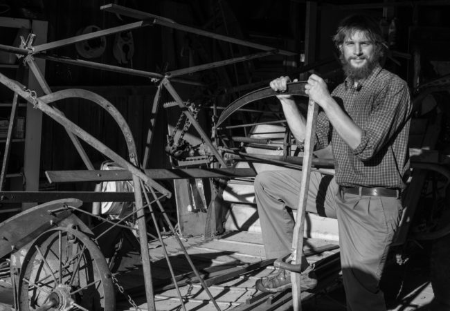 Stuart Soboleski poses in his workshop in Albany, Vermont. (Photo by Ben Brody/GroundTruth)