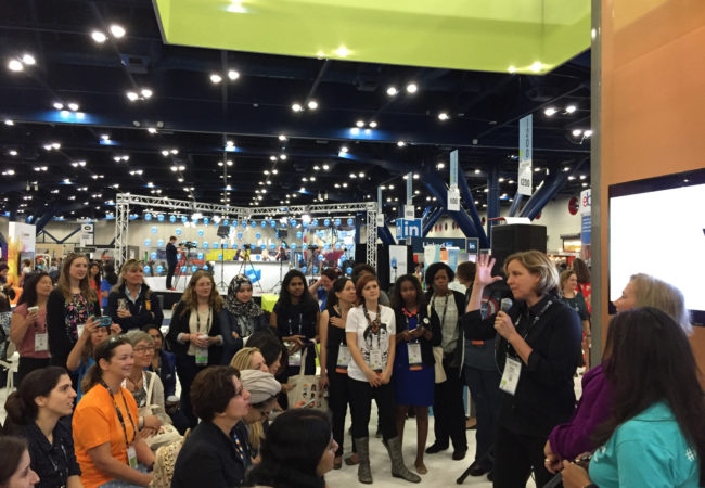 Megan Smith, CTO of the United States, speaks at a recruiting event at the Grace Hopper Celebration of Women in Computing in Houston, Texas.