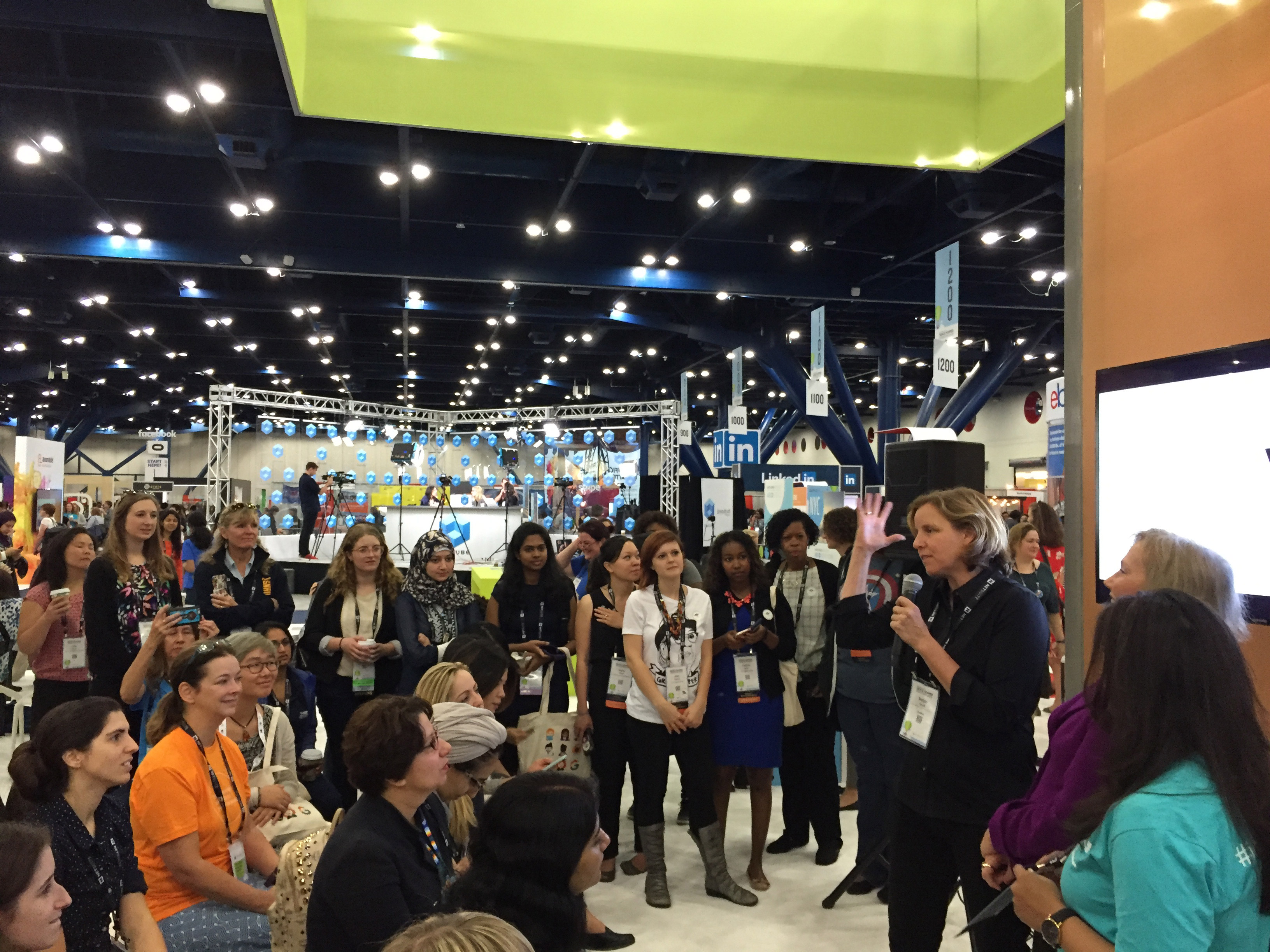 Megan Smith, CTO of the United States, speaks at a recruiting event at the Grace Hopper Celebration of Women in Computing in Houston, Texas.