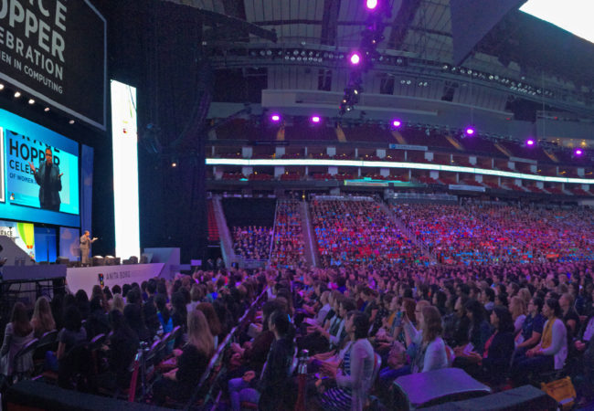 Thousands of women in the tech industry gathered at the Grace Hopper Celebration of Women in Computing in Houston, Texas, this week. (Photo by Rachel Rohr/GroundTruth)