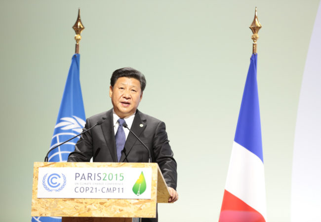 China's president, Xi Jinping, spoke at the U.N. Conference of the Parties in 2015, where he and U.S. President Barack Obama backed a historic climate change agreement in Paris. (Photo by UNclimatechange/Flickr User)