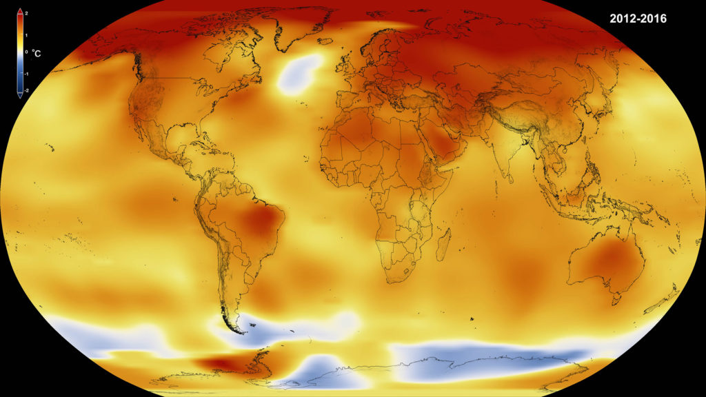 Data visualization of 2016 global temperatures. (Credit: NASA)