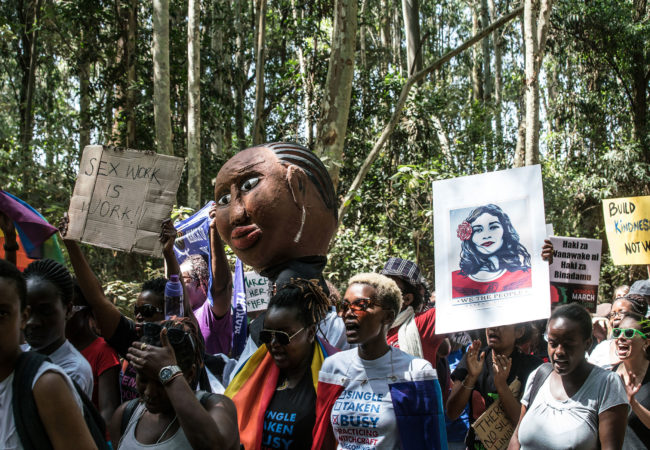 As many as 500 people turned out for a “sister march” in the Kenyan capital, the crowd a diverse mix of Americans, Kenyans, and sympathetic expats of other nationalities united in concern about changes promised by President Donald Trump -- and what those changes could mean for gender inequality, human rights, and progressive policies globally. (Photo by Nichole Sobecki/GroundTruth)