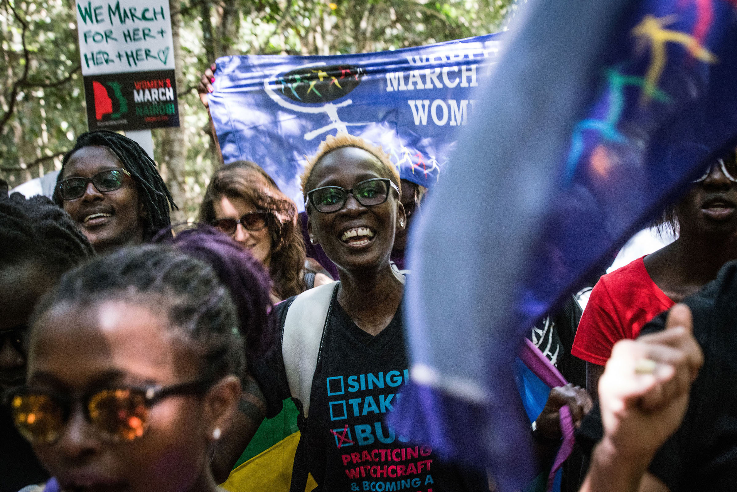 People participate in a “sister march” in the Kenyan capital of Nairobi on January 21, 2017. (Photo by Nichole Sobecki/GroundTruth)