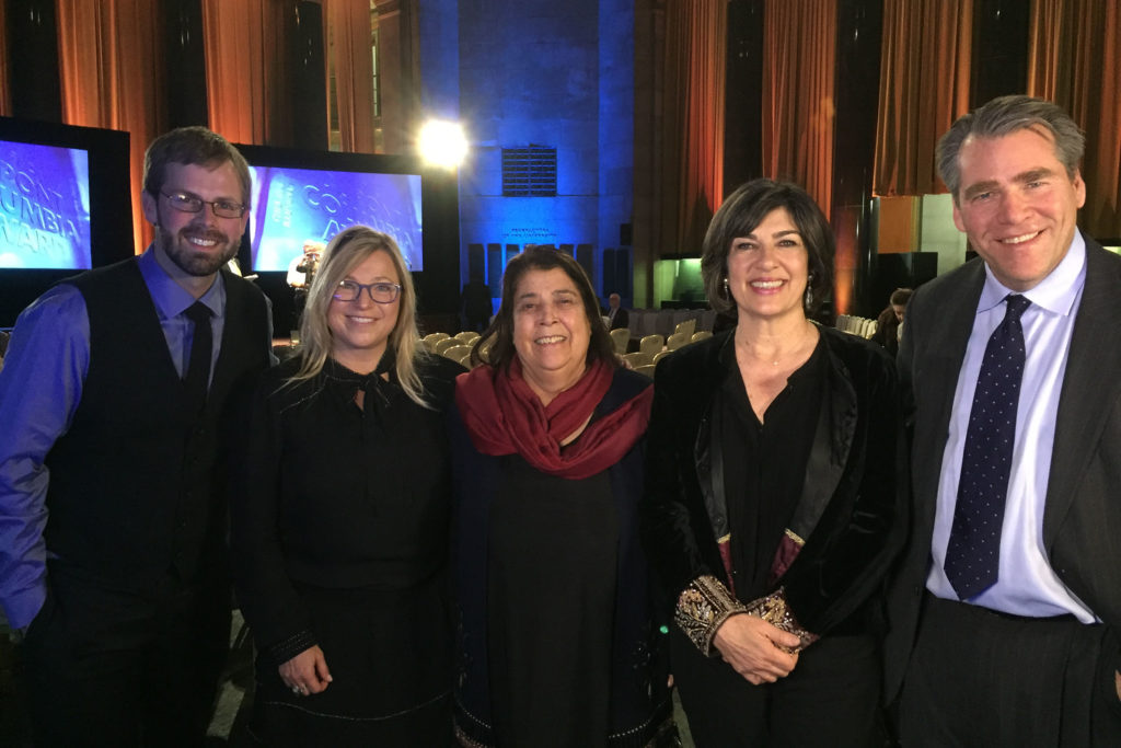 From left: Kevin Grant, managing editor of GroundTruth; Beth Murphy, director of GroundTruth Films; Razia Jan, founder of Razia's Ray of Hope Foundation; Christiane Amanpour, chief international correspondent for CNN; and Charles Sennott, executive director of The GroundTruth Project, are pictured at the 2017 Alfred I. duPont-Columbia University Awards.