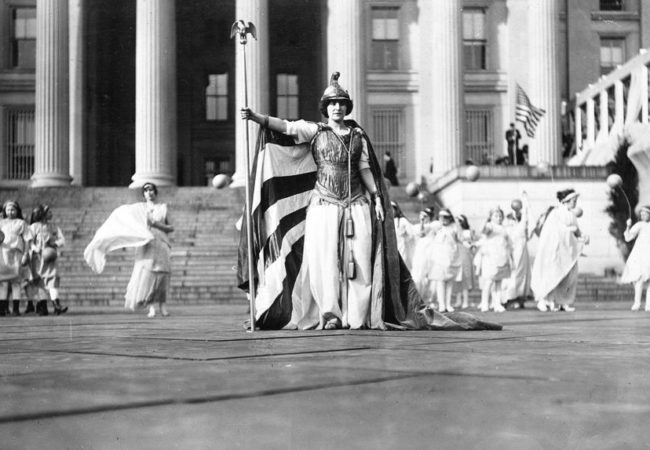 Hedwig Reicher, a German actor, wears a "Columbia" costume during the 1913 Suffragist Parade. (Photo via Library of Congress)