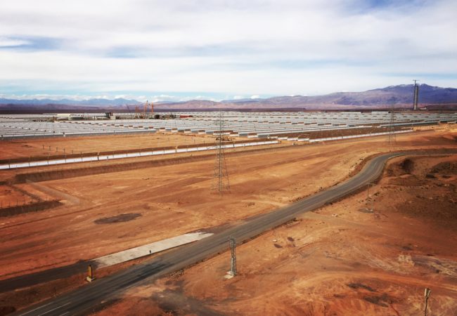 The Moroccan city of Ouarzazate built concentrated solar power panels across its desert. Morocco aims to get more than half of its energy from renewable sources in less than 15 years. (Photo by Chris Bentley/GroundTruth)