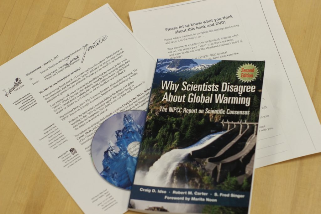 The Heartland Institute says it will send the book "Why Scientists Disagree About Global Warming" to every public school science teacher in the nation. (Photo by Brenna Verre/FRONTLINE)