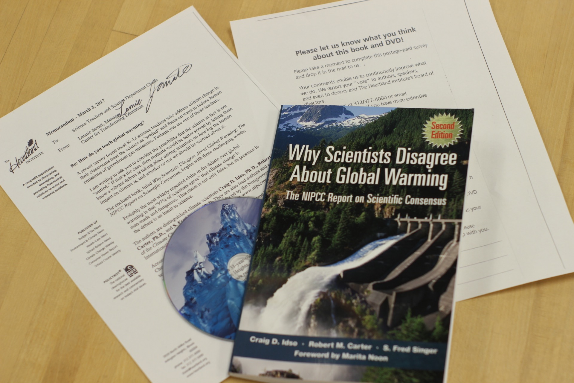 The Heartland Institute says it will send the book "Why Scientists Disagree About Global Warming" to every public school science teacher in the nation. (Photo by Brenna Verre/FRONTLINE)