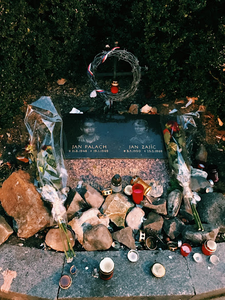 A memorial sits in Wenceslas Square commemorating students Jan Palach and Jan Zajic. Both men committed suicide by self-immolation as a political protest against the communist regime. (Photo by Karolina Chorvath/GroundTruth)