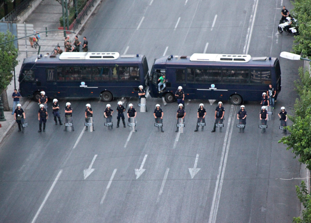 Riot police block roads to parliament in Athens, Greece, during a June 2012 Golden Dawn rally.  (Photo by Steve Jurvetson/GroundTruth)
