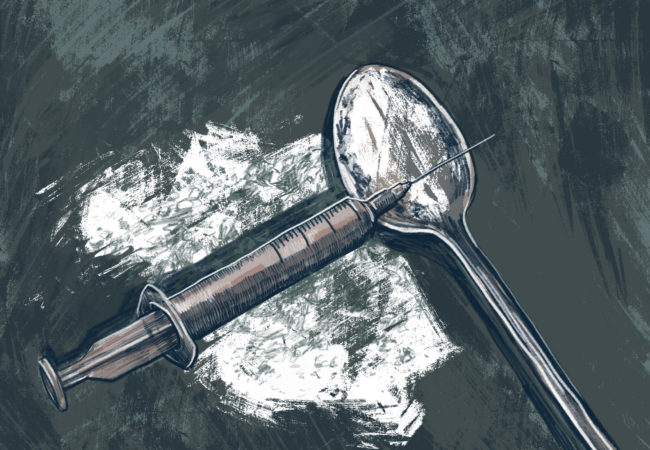 Illustration of heroin needle and spoon (Illustration by Natalie Kenney/GroundTruth)