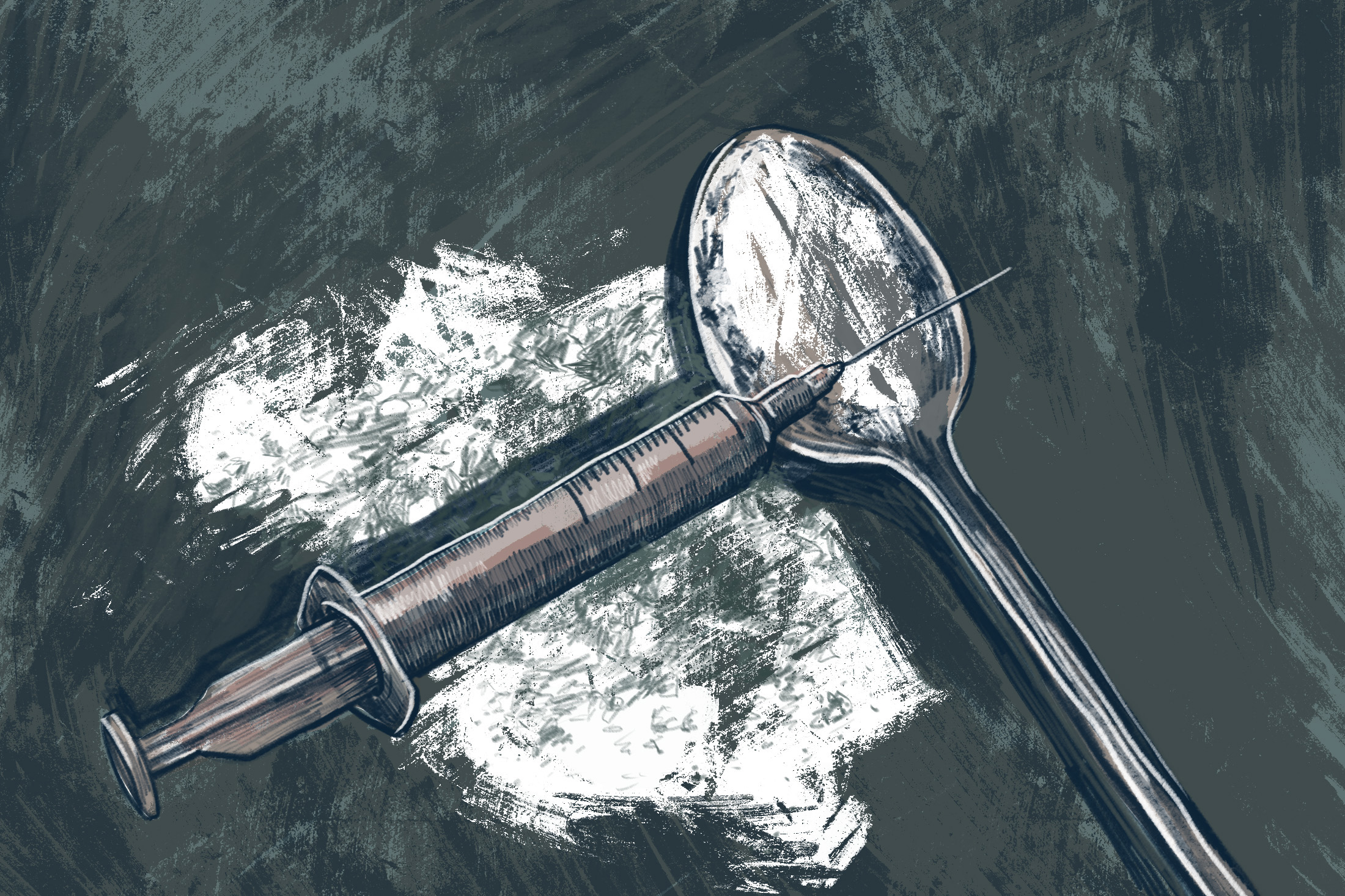 Illustration of heroin needle and spoon (Illustration by Natalie Kenney/GroundTruth)