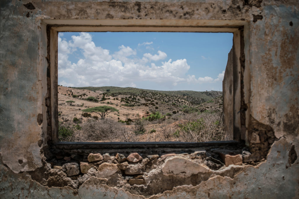 Somalia’s arid landscape as seen from inside a decaying colonial building in the Somaliland town of Sheikh. (Photo by Nichole Sobecki/GroundTruth)