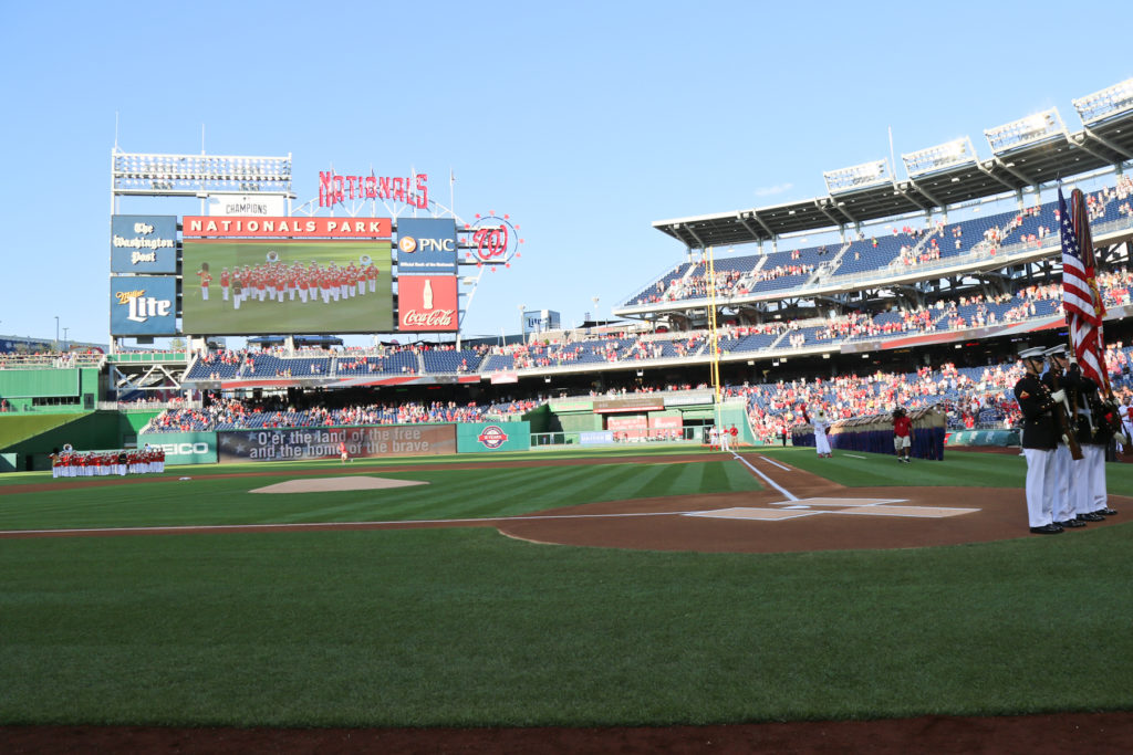 The US Marine Band plays the national anthem at Nationals Park in Washington, D.C. (Photo courtesy of the U.S. Marine Band)