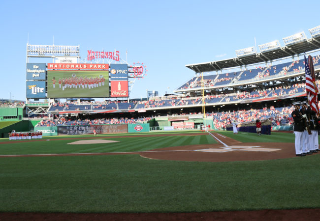 The US Marine Band plays the national anthem at Nationals Park in Washington, D.C. (Photo courtesy of the U.S. Marine Band)