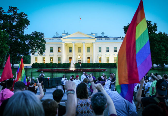 Protesters at the White House on July 26, 2017, protest Donald Trump's announcement on Twitter, that transgender military servicemembers will no longer be allowed to serve. (Ted Eytan/Flickr Creative Commons)