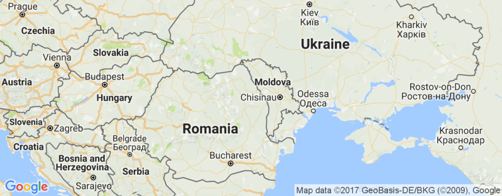 Moldova is sandwiched between Ukraine and Romania. 