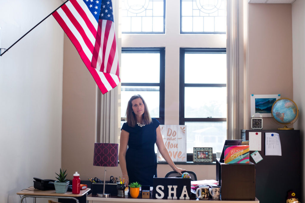 Grace Howard-Donlin, principal of the Springfield Honors Academy, in her office in Springfield, Mass. (Photo by Brittany Greeson)