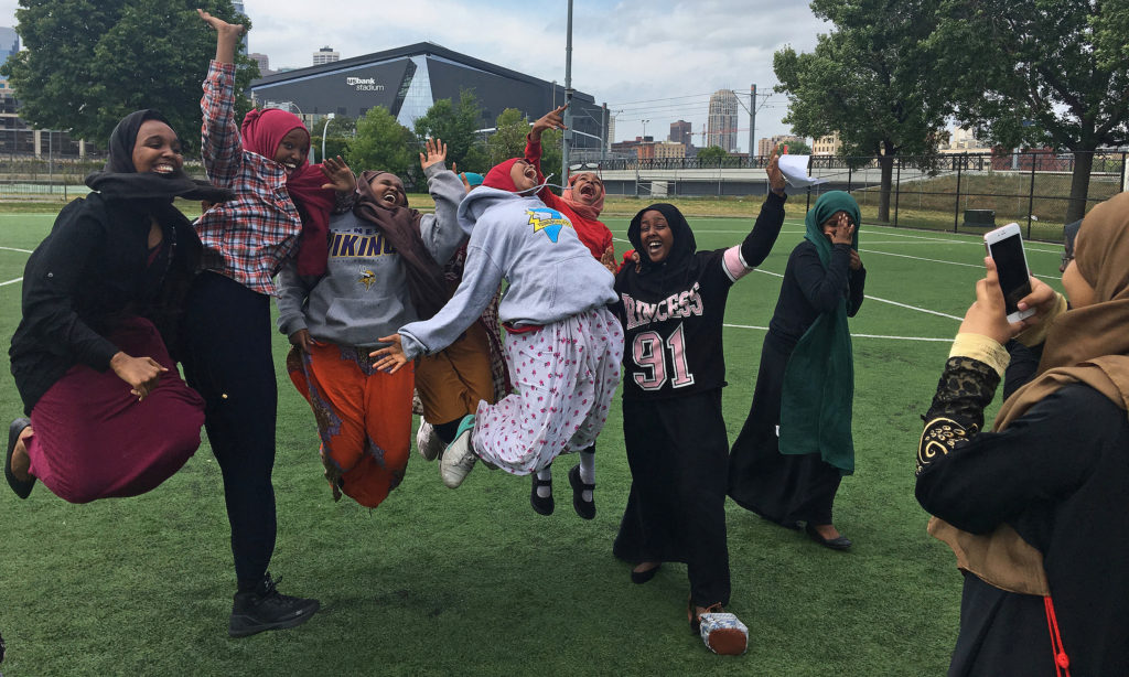 Fowsiya Husein, 15, won a student photography contest for this iPhone photo of her classmates in midair. (Photo by Fowsiya Husein)