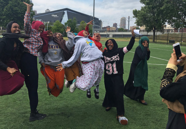 Fowsiya Husein, 15, won a student photography contest for this iPhone photo of her classmates in midair. (Photo by Fowsiya Husein)
