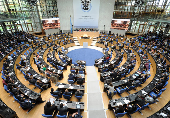 A shot of the 21st annual “conference of the parties” (COP) under the UN Framework Convention on Climate Change (UNFCCC), which took place in 2014. This year's conference will mark the 23rd COP climate change meeting.