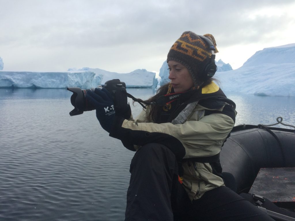 Caitlin McNally, a documentary filmmaker, working on a GroundTruth fellowship in Antarctica. (Courtesy of Caitlin McNally)