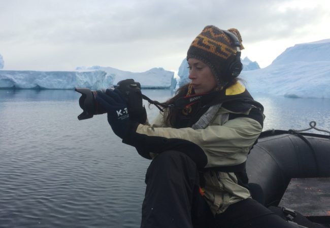 Caitlin McNally, a documentary filmmaker, working on a GroundTruth fellowship in Antarctica. (Courtesy of Caitlin McNally)