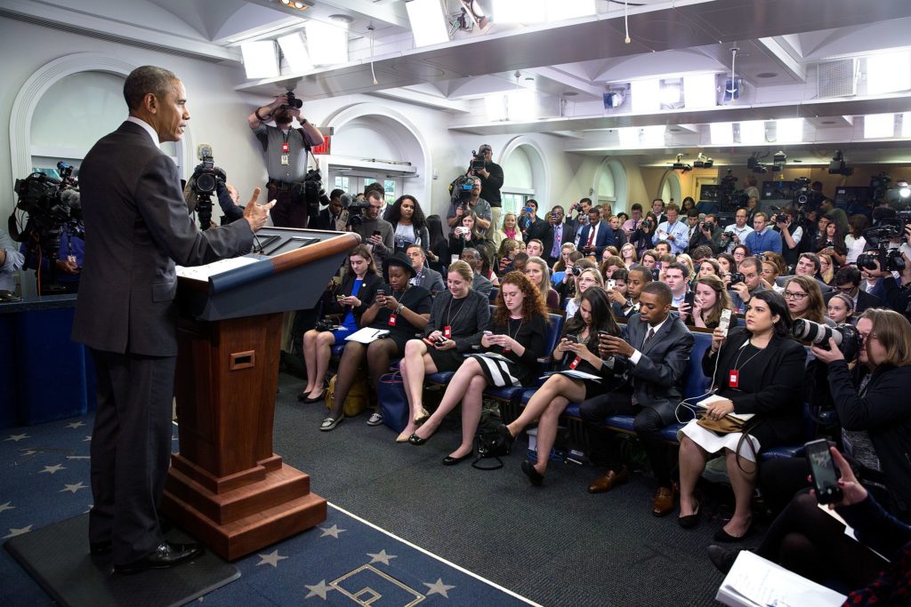 It can to strike the right balance between having a personality and maintaining journalistic standards in your social media presence. Pictured, President Barack Obama addresses student journalists at College Reporter Day on April 26, 2016. (Pete Souza/The White House)
