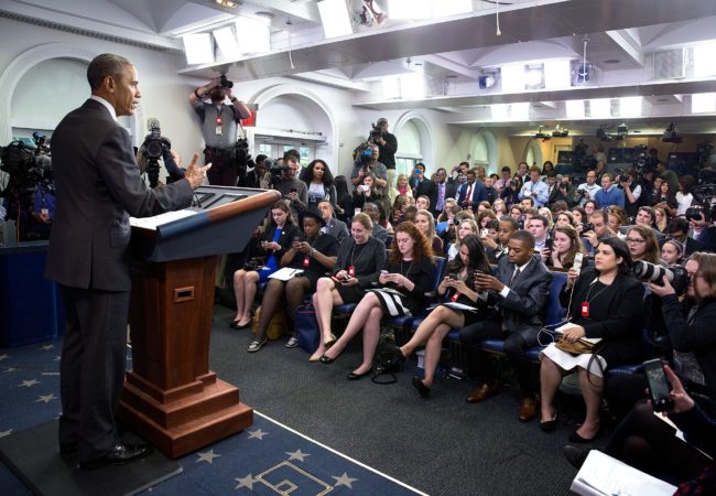 It can to strike the right balance between having a personality and maintaining journalistic standards in your social media presence. Pictured, President Barack Obama addresses student journalists at College Reporter Day on April 26, 2016. (Pete Souza/The White House)