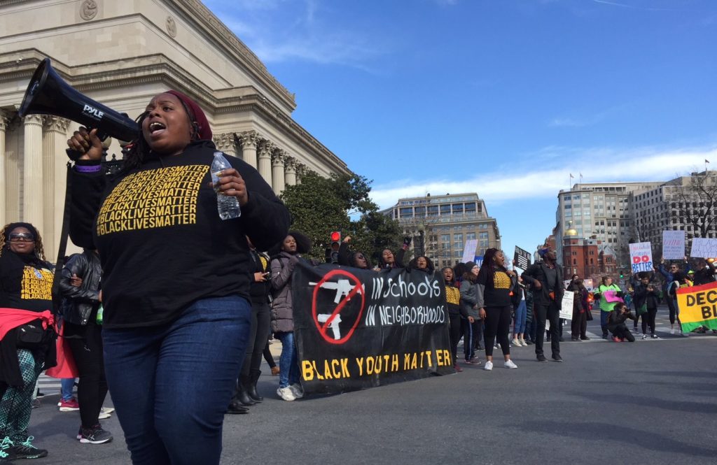 Supporters of Black Lives Matter join an estimated 500,000 marchers at the March For Our Lives rally in Washington, D.C. on March 24, 2018. (Photo by Kevin Grant)