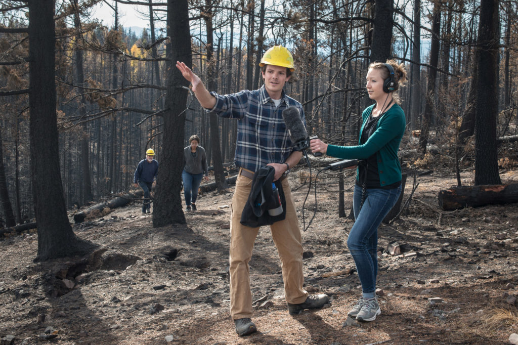GroundTruth reporting fellow Rachel Cramer interviews Zack Porter in Montana. (Photo by Ben Brody)