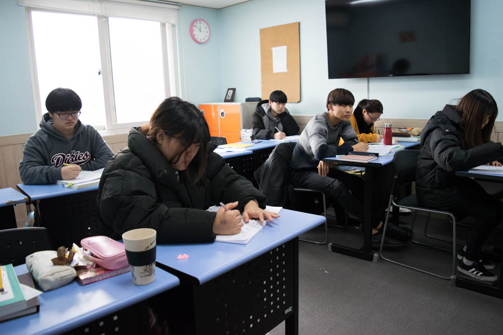 Around 50 students from elementary to high school attend the Durihana International School. Students take classes in math, history, science, Korean, English, music, art, and moral studies. The school was founded by the Rev. Chun Ki Won. (Rachel Cohrs/GroundTruth)