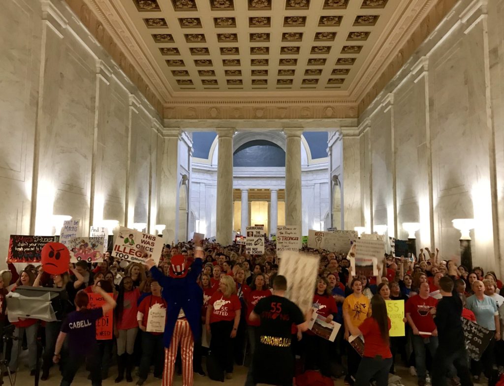 While covering the teachers' strike in West Virginia, Molly Born ran into people she grew up with. "People I hadn’t seen or thought of in years were suddenly those whose stories I was covering," she writes. (Molly Born/WVPB/GroundTruth)