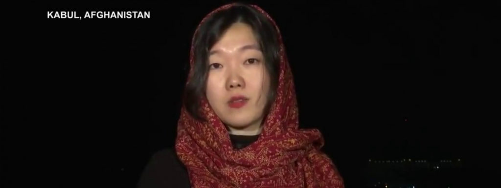 Journalist May Jeong talks to Democracy Now from Kabul, Afghanistan on February 1, 2018. (Screenshot from Democracy Now)