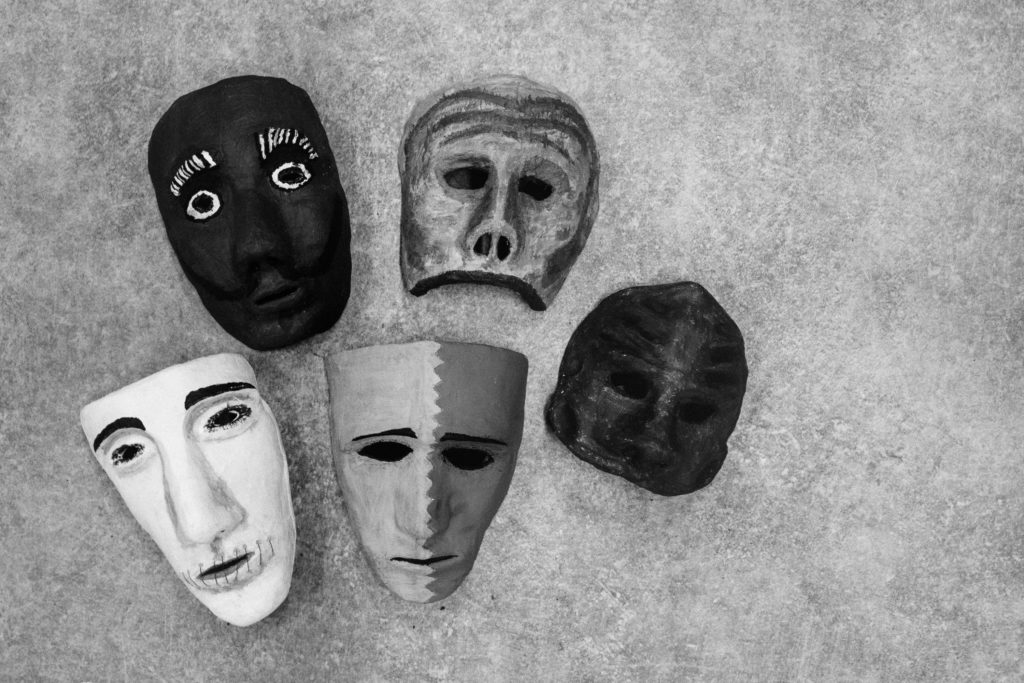 Hand-painted papier-mache masks from a mask workshop led by Italian theater artist Anna Cappellari. (Photo by Annabelle Marcovici/GroundTruth)