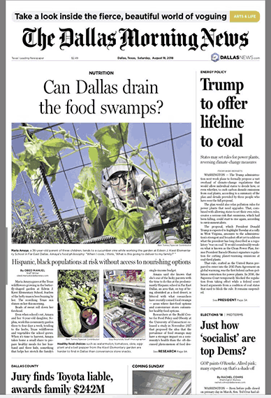 Obed's front page story on The Dallas Morning News Sunday Edition. (Photo by Obed Manuel) 