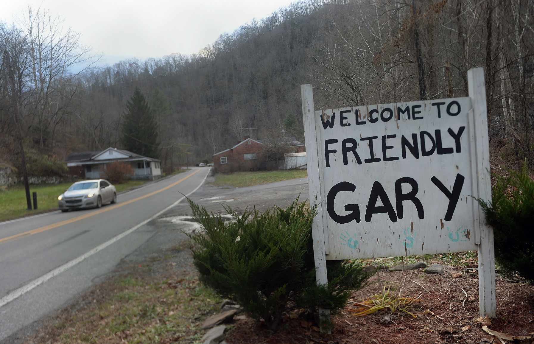 A sign sits off W.V. 103, welcoming visitors to Gary. Before it was a city, the Gary area was a web of small towns and hollows surrounded by more than a dozen coal mines, all owned and operated by U.S. Steel Corporation. (Photo by F. Brian Ferguson | Gazette-Mail)