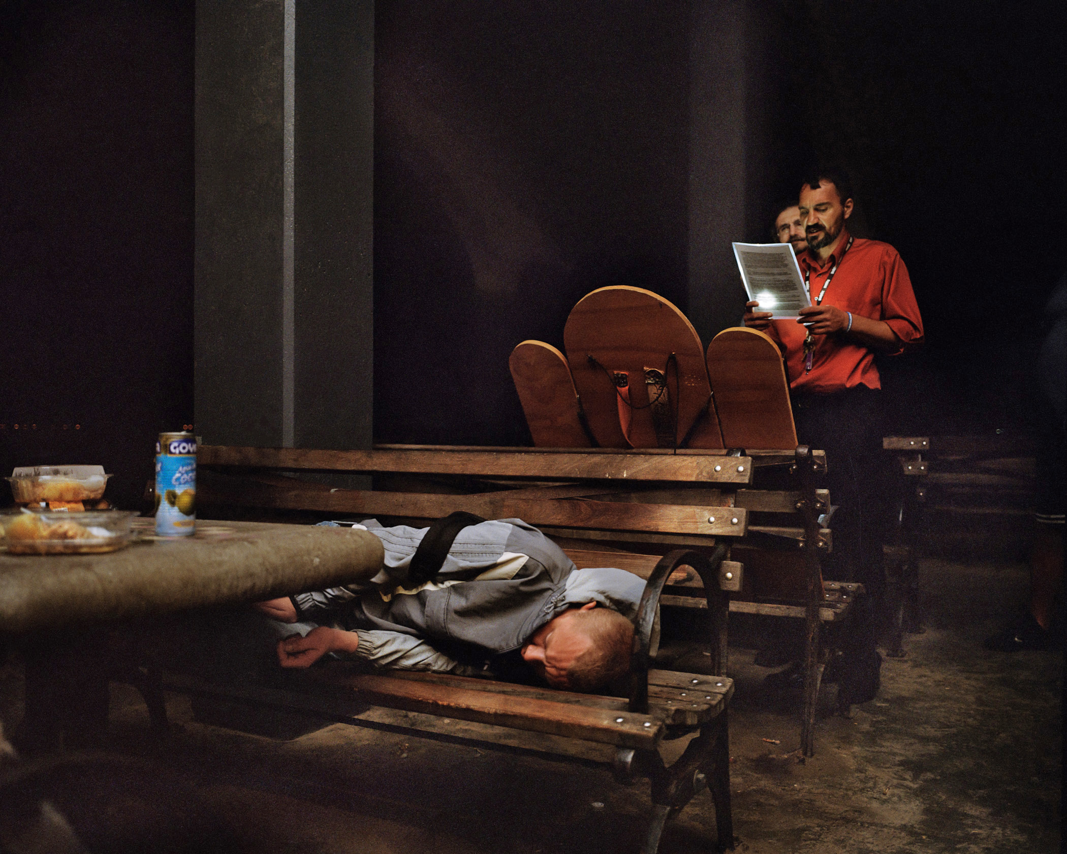 Soup kitchen and prayer services on the boardwalk at Brighton Beach. (Photo by Alexey Yurenev/GroundTruth)
